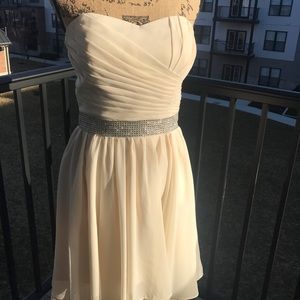 Cream Dress w/ Rhinestone Waistband
